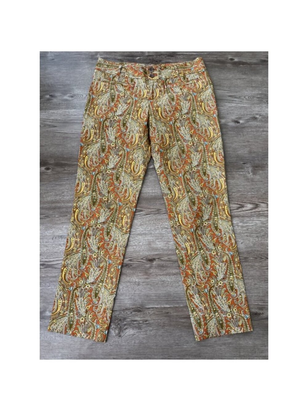 Cartonnier Anthropologie Paisley Print‎ Cropped Pants Womens 4 Rust Gold Boho
